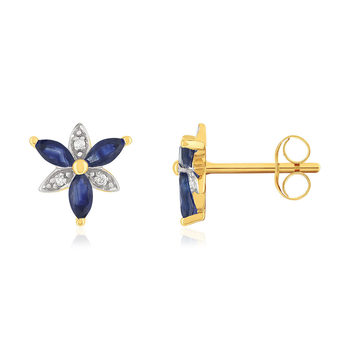 Sapphire and diamond flower earrings in 375 yellow gold