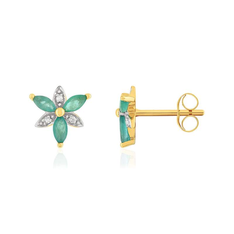 18K two-tone gold earrings with emeralds and diamonds - view 1