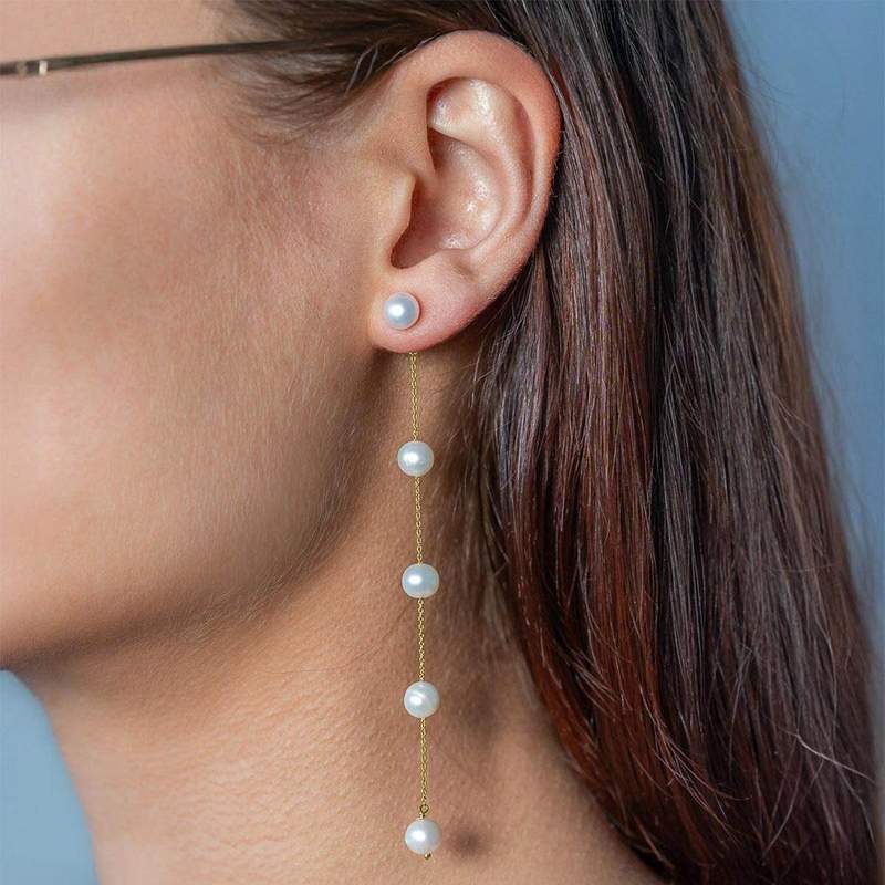 Boucles d'oreilles or 375 jaune perle d'eau douces - vue porté 1