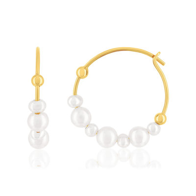 Créoles or 375 jaune perles d'eau douce - vue 1