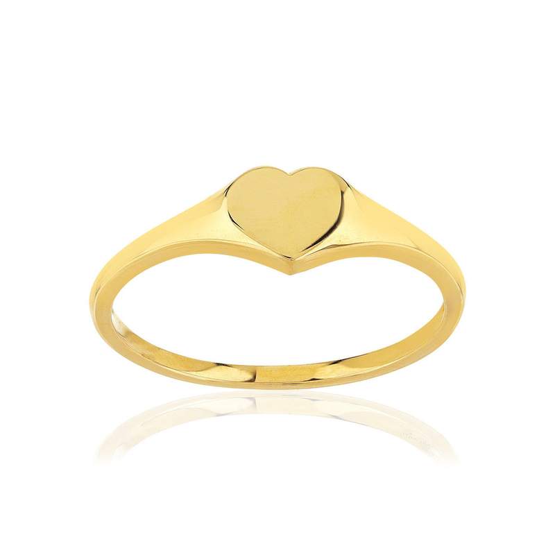 18K yellow gold signet ring with a heart - view 1