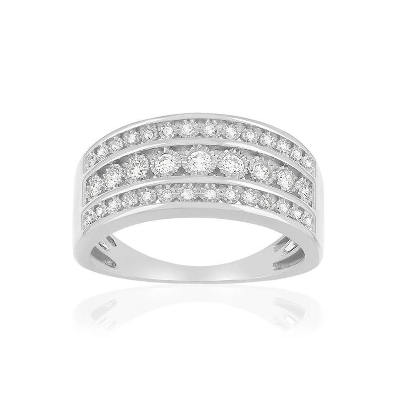 Bague or 375 blanc diamants - vue 1