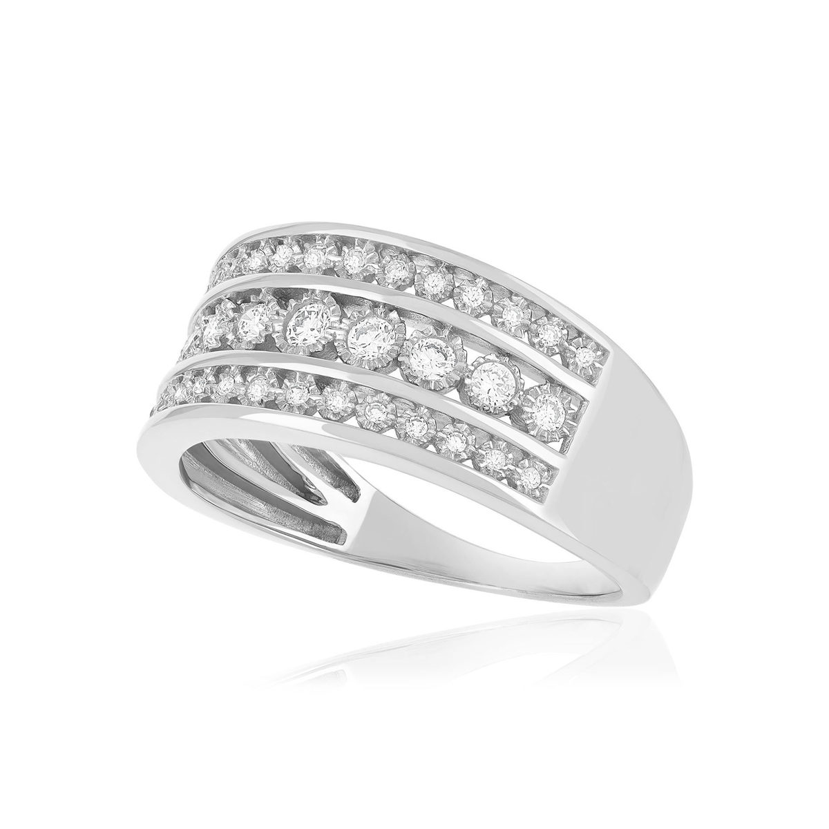 Bague or 375 blanc diamants - vue D1