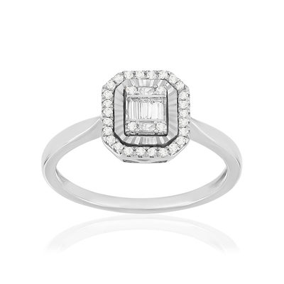 Bague or 375 blanc diamants - vue 1