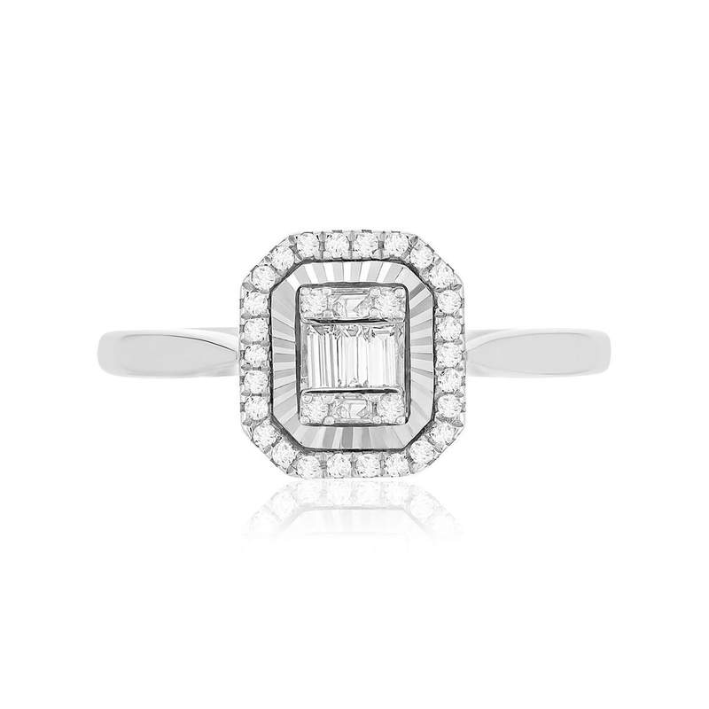 Bague or 375 blanc diamants - vue 3