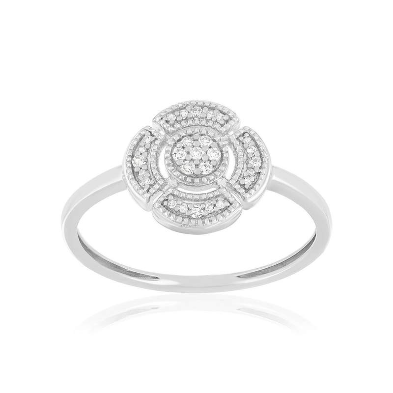 Bague or 375 blanc diamants - vue 1