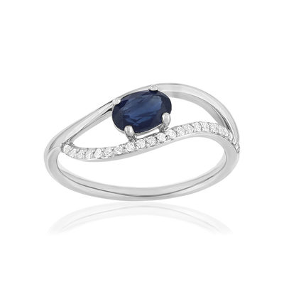 Bague or 375 blanc saphir et diamants - vue 1