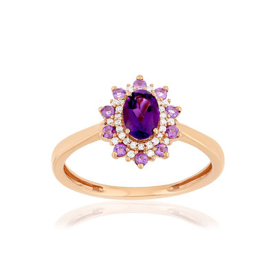 Bague or 375 rose améthystes et diamants