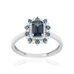 Bague or 375 blanc topazes bleues traitées et diamants - vue 1