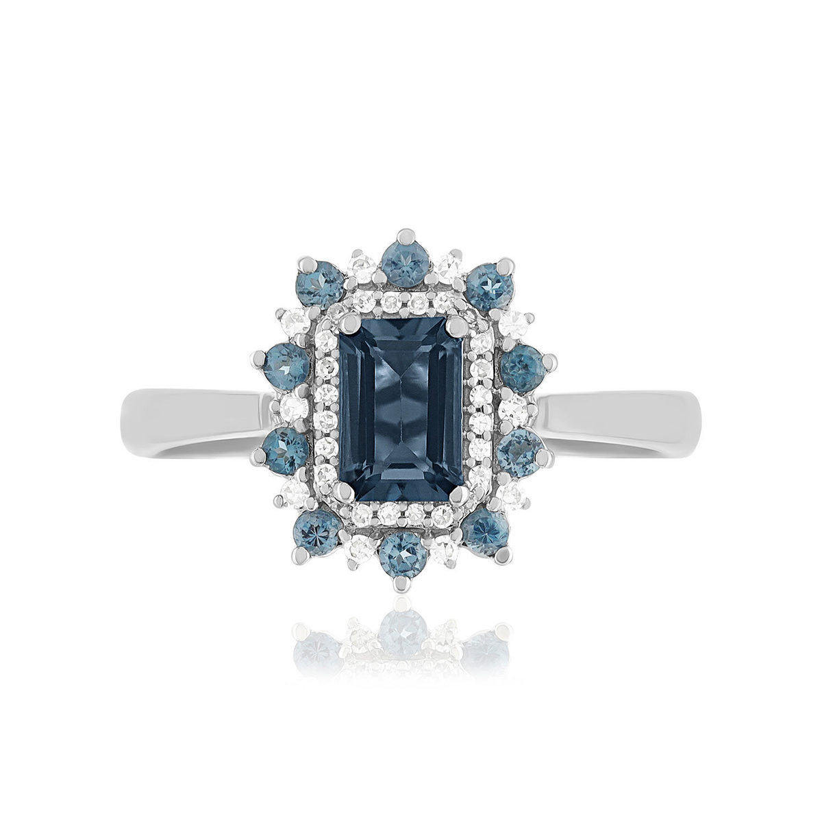 Bague or 375 blanc topazes bleues traitées et diamants - vue 3