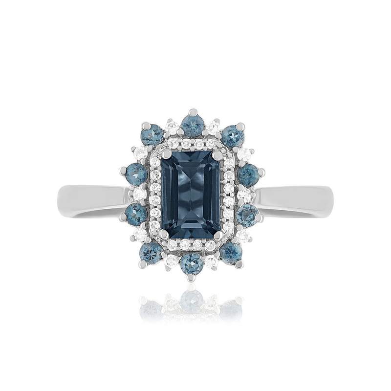 Bague or 375 blanc topazes bleues traitées et diamants - vue 3