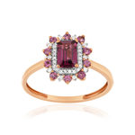 Bague or 375 rose grenats rhodolites et diamants - vue 1
