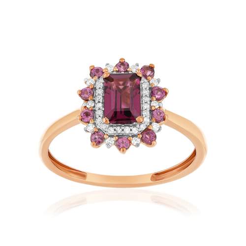 Bague or 375 rose grenats rhodolites et diamants