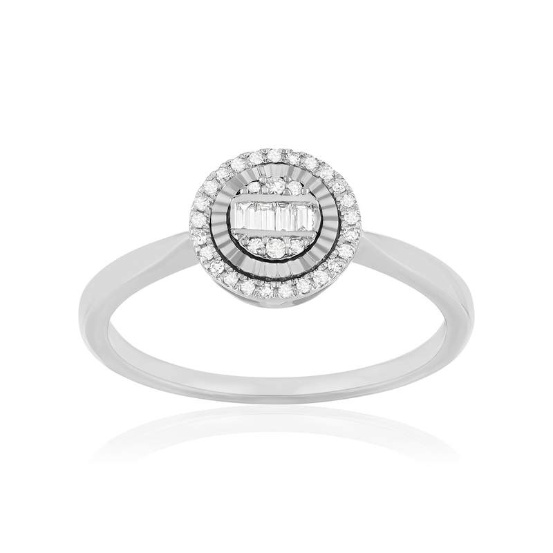 Bague or 375 blanc diamants - vue 1