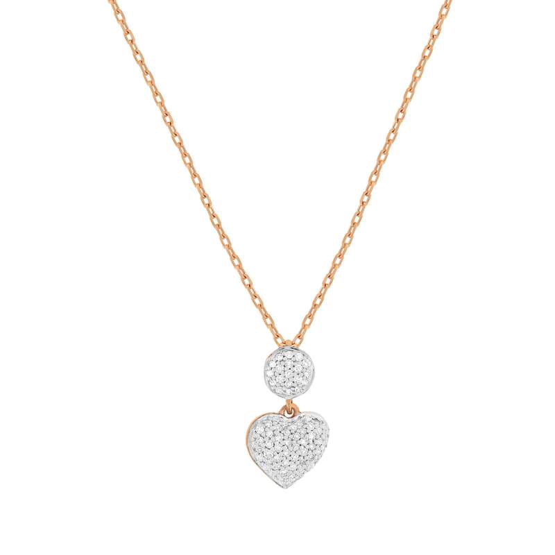 Collier or 375 rose coeur diamants 42 cm - vue 1