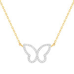 Collier or 375 2 tons papillon diamants 42 cm - vue 1