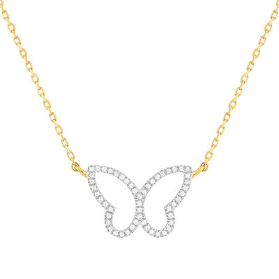 Collier or 375 2 tons papillon diamants 42 cm