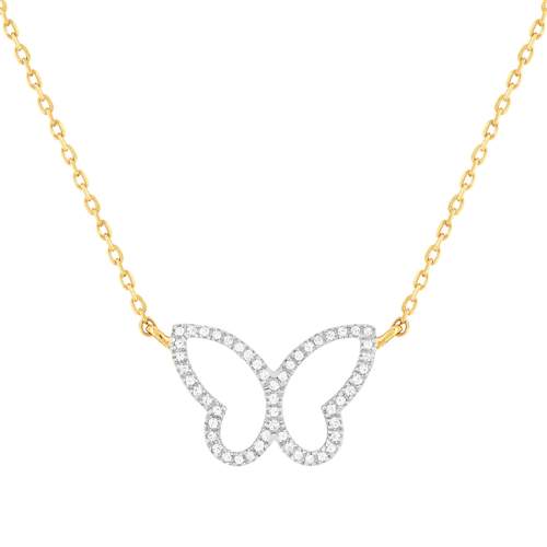 Collier or 375 2 tons papillon diamants 42 cm