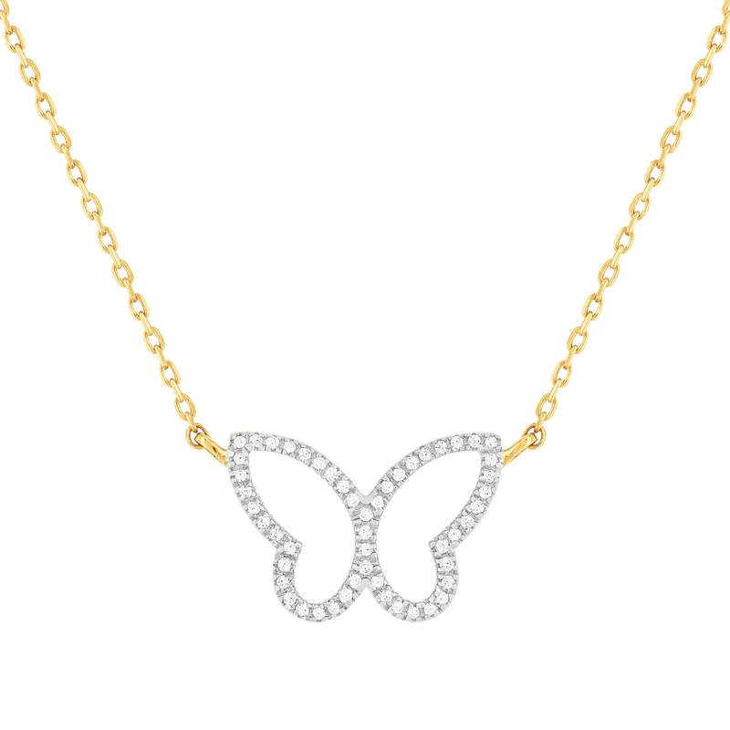 Collier or 375 2 tons papillon diamants 42 cm - vue 1