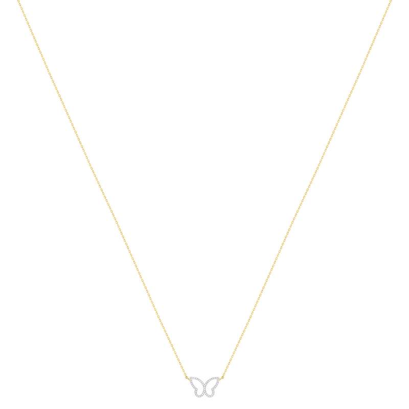 Collier or 375 2 tons papillon diamants 42 cm - vue 2