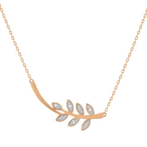 Collier or 375 2 tons feuilles diamants 42 cm