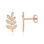 Boucles d'oreilles or 375 2 tons feuilles diamants - vue 1