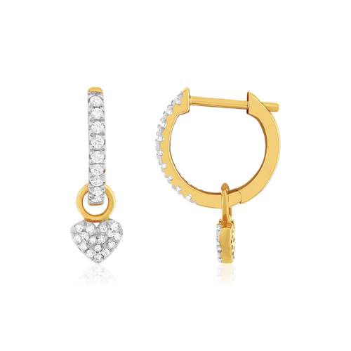 Créoles or 375 jaune coeur diamants