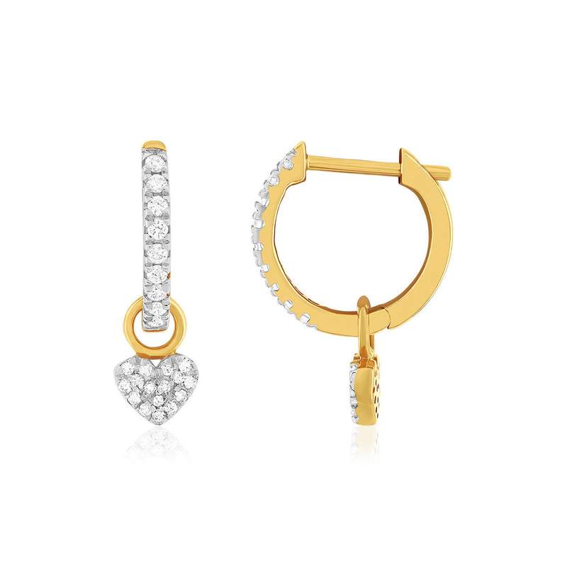 Créoles or 375 jaune coeur diamants - vue 1