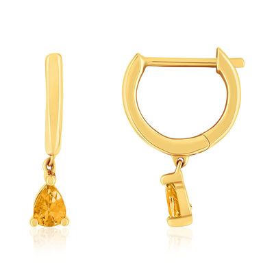 Gold hoop earrings 375 yellow quartz