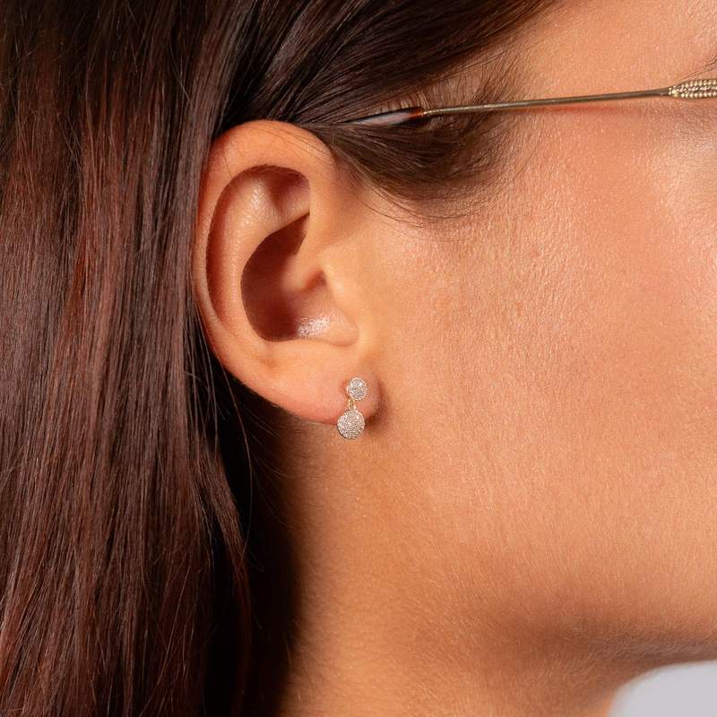 Earrings gold 375 2 tones diamonds - view worn 1