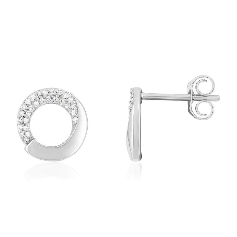 Boucles d'oreilles or 375 blanc diamants - vue 1