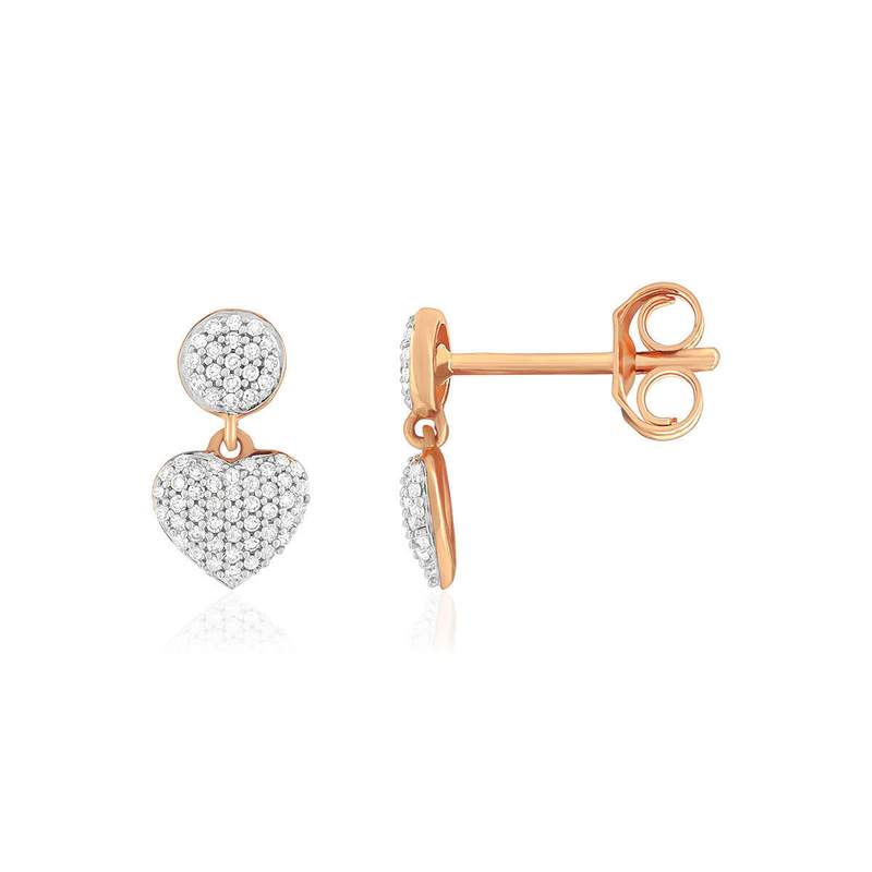 375 rose gold heart-shaped diamond earrings - view 1