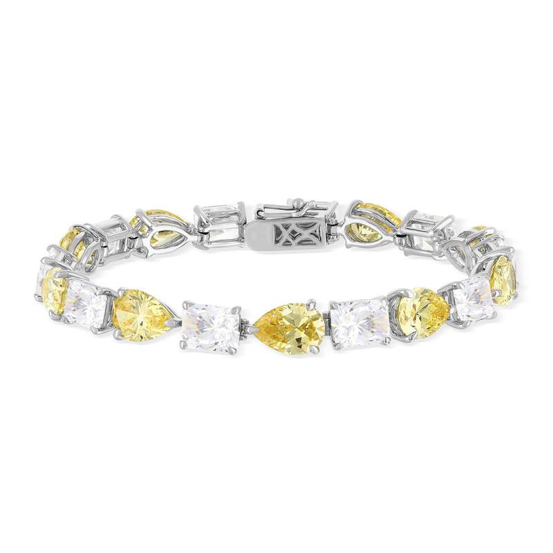 Bracelet argent 925 zirconias jaune et blanc - vue 1