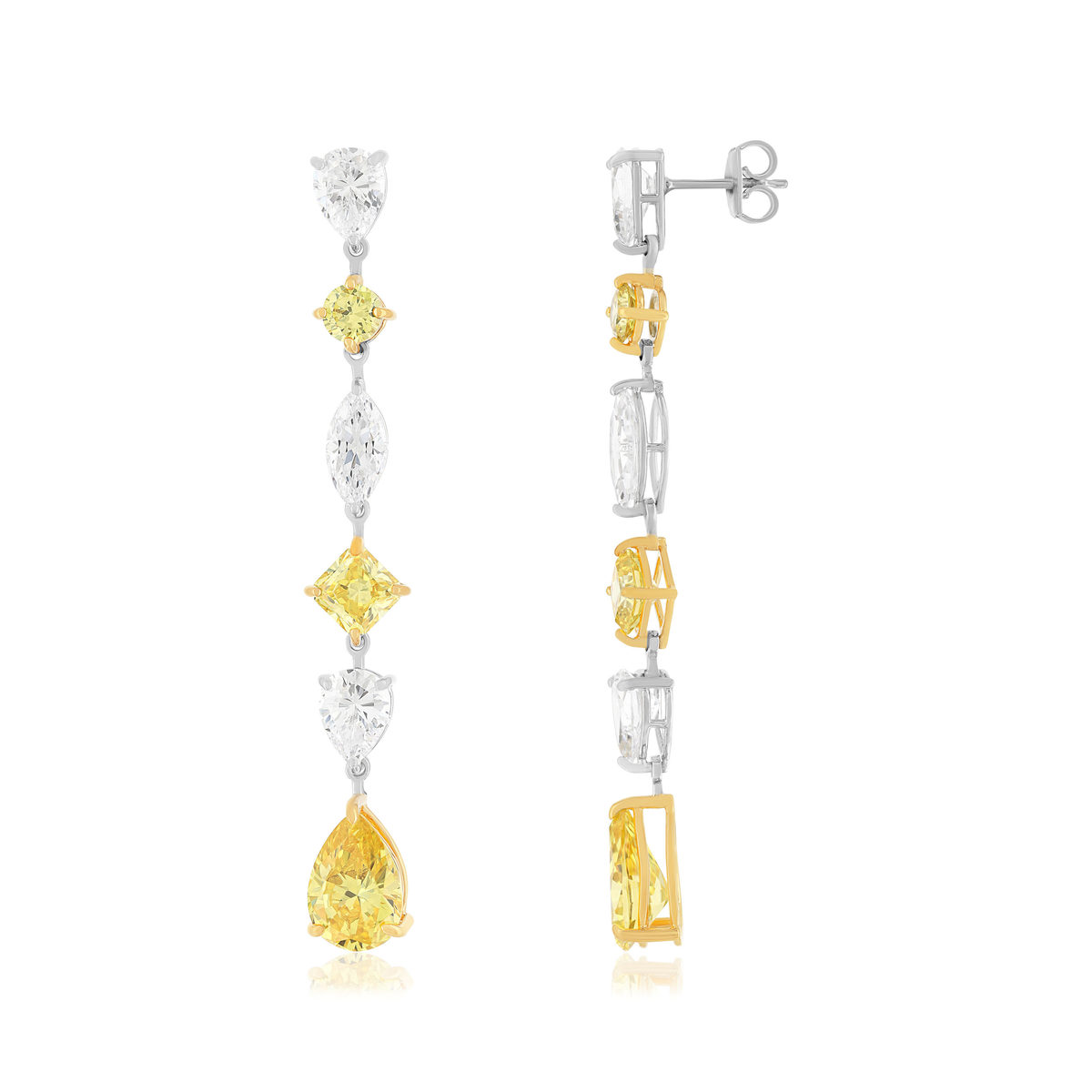 Boucles d'oreilles argent 925 pendantes zirconias jaune et blanc