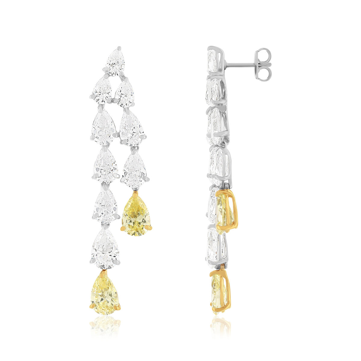 Boucles d'oreilles argent 925 pendantes zirconias jaune et blanc