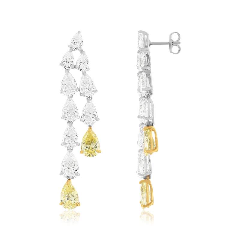 Boucles d'oreilles argent 925 pendantes zirconias jaune et blanc - vue 1