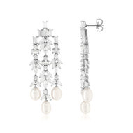 Boucles d'oreilles argent 925 zirconias et perles d'eau douce