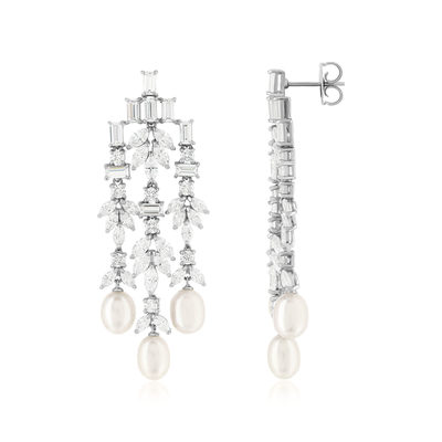 Boucles d'oreilles argent 925 zirconias et perles d'eau douce