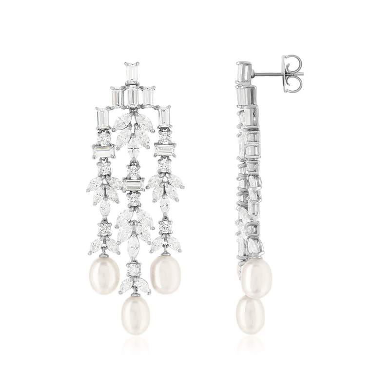 Boucles d'oreilles argent 925 zirconias et perles d'eau douce - vue 1