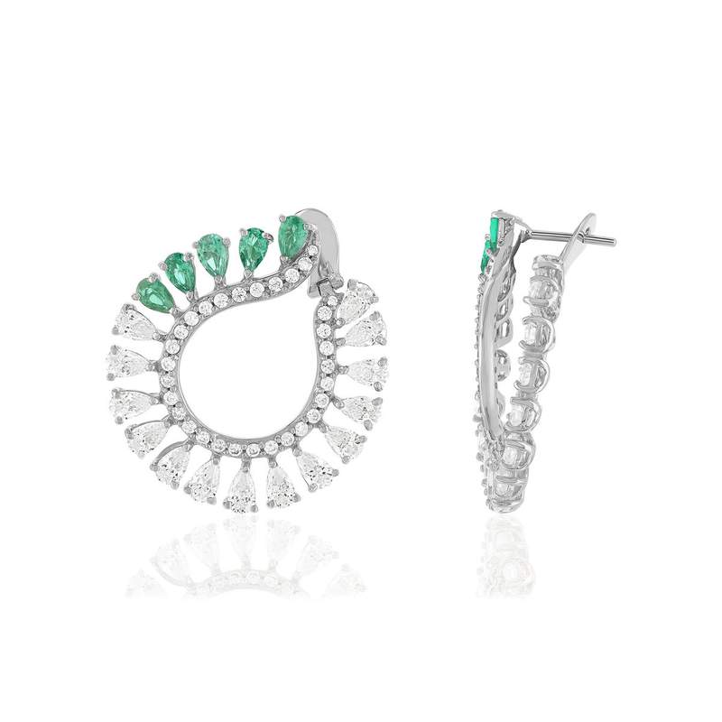 Boucles d'oreilles argent 925 cristal vert et zirconias - vue 1