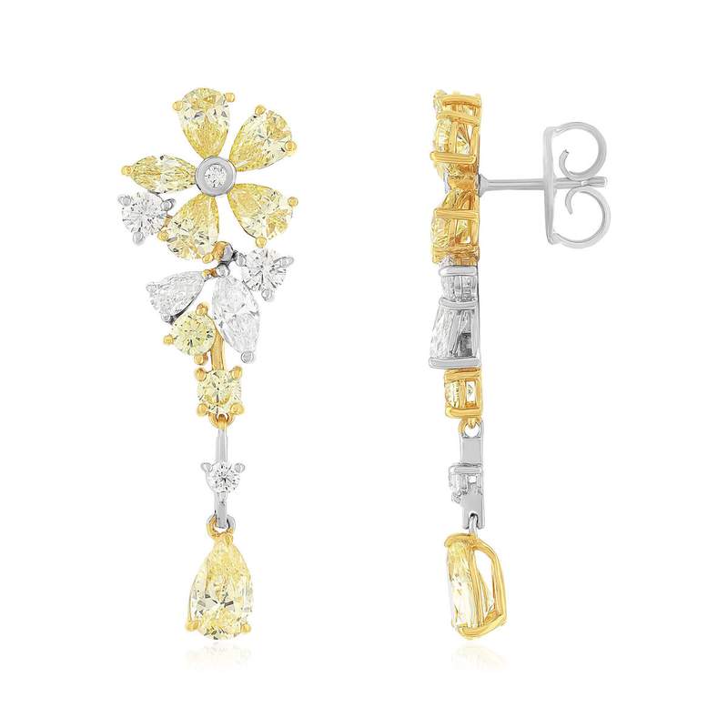 Boucles d'oreilles argent 925 et zirconias jaune et blanc - vue 1