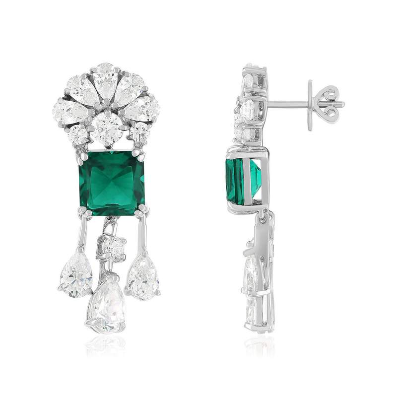 Boucles d'oreilles argent 925 cristal vert et zirconias - vue 1