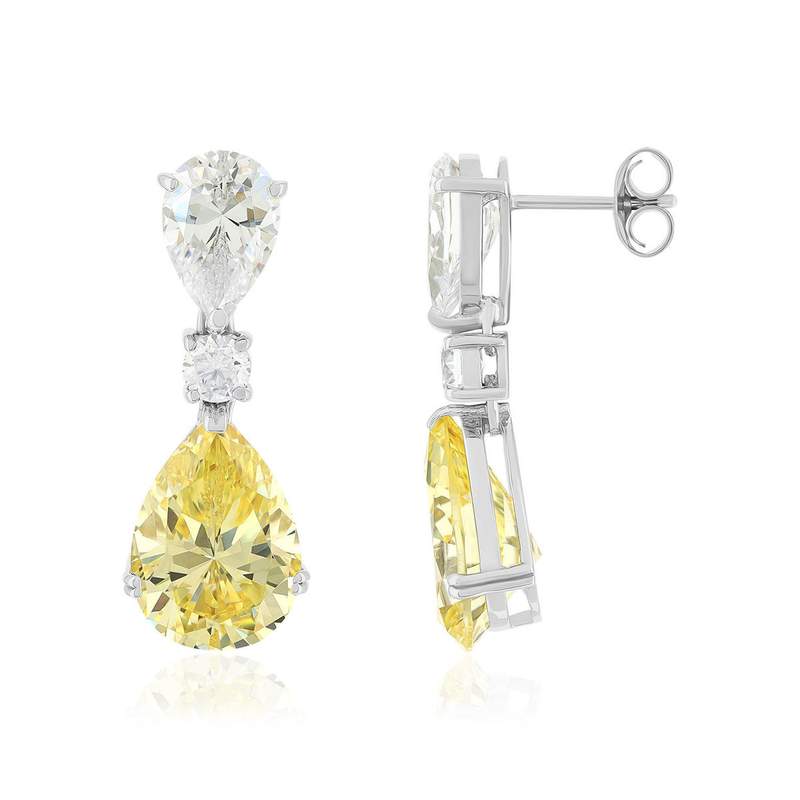 Boucles d'oreilles argent 925 et zirconias jaune et blanc - vue 1
