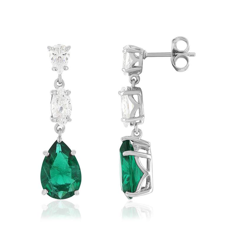Boucles d'oreilles argent 925 cristal vert et zirconias - vue 1