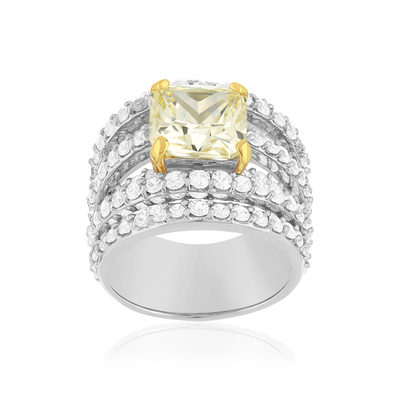 Bague argent 925 zirconias jaune et blanc