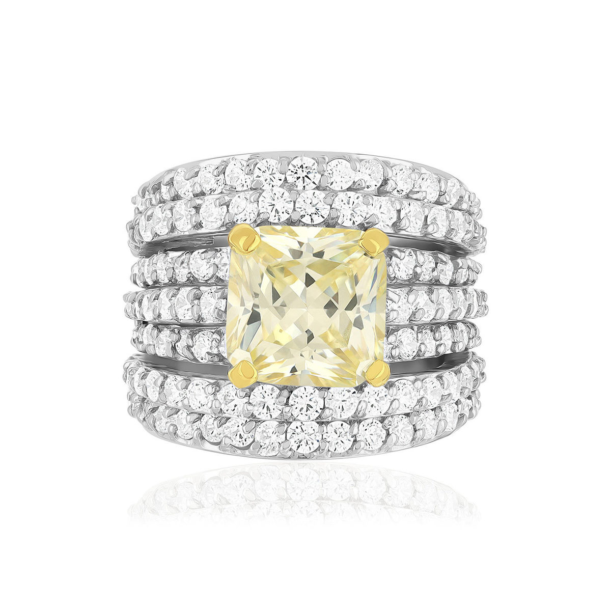 Bague argent 925 zirconias jaune et blanc - vue 3