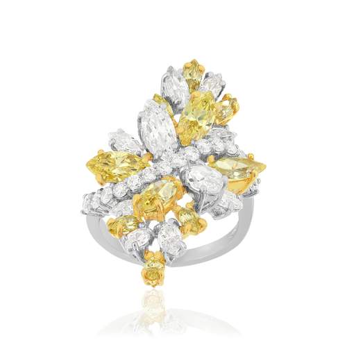 925 silver ring with yellow and white zirconias