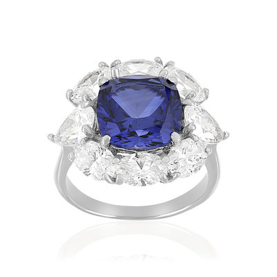 Bague argent 925 cristal bleu et zirconias - vue 1