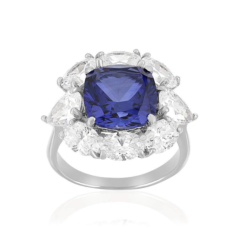 Bague argent 925 cristal bleu et zirconias - vue 1