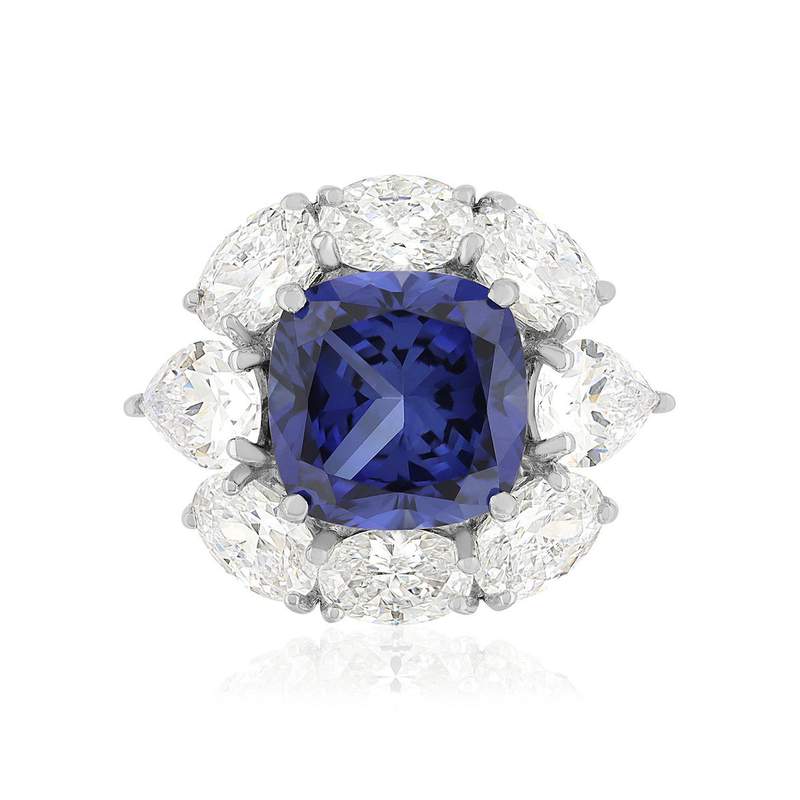 Bague argent 925 cristal bleu et zirconias - vue 3